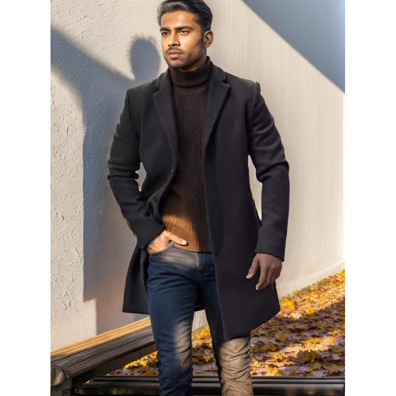 Herren Mantel Langschwarz Eleganter Hochwertig
