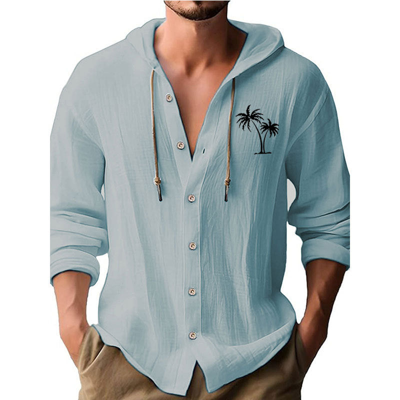 Herren Kapuzenshirt Modern mit Palmendruck und Knöpfen