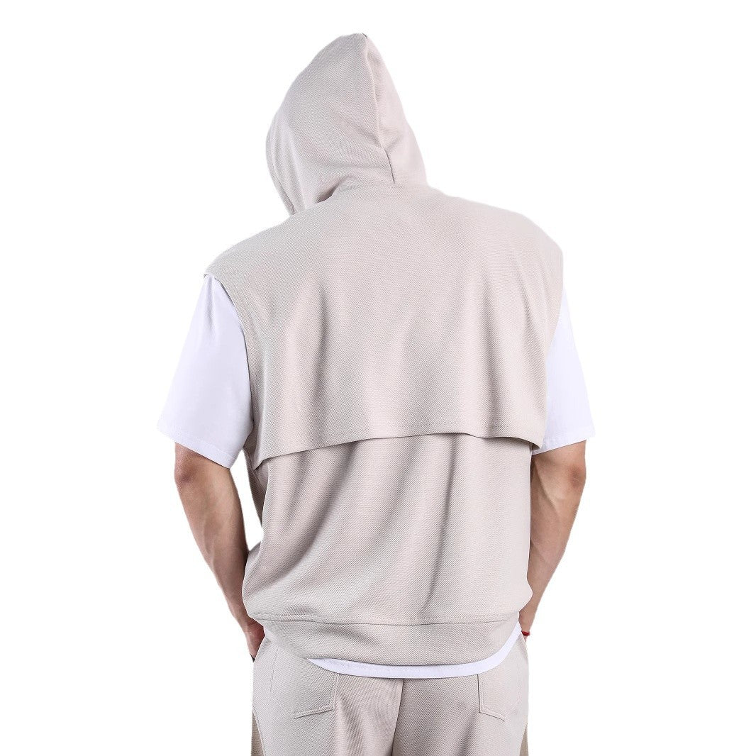 Männer Kapuzen-Shirt Ärmellos Sportlich mit Taschen