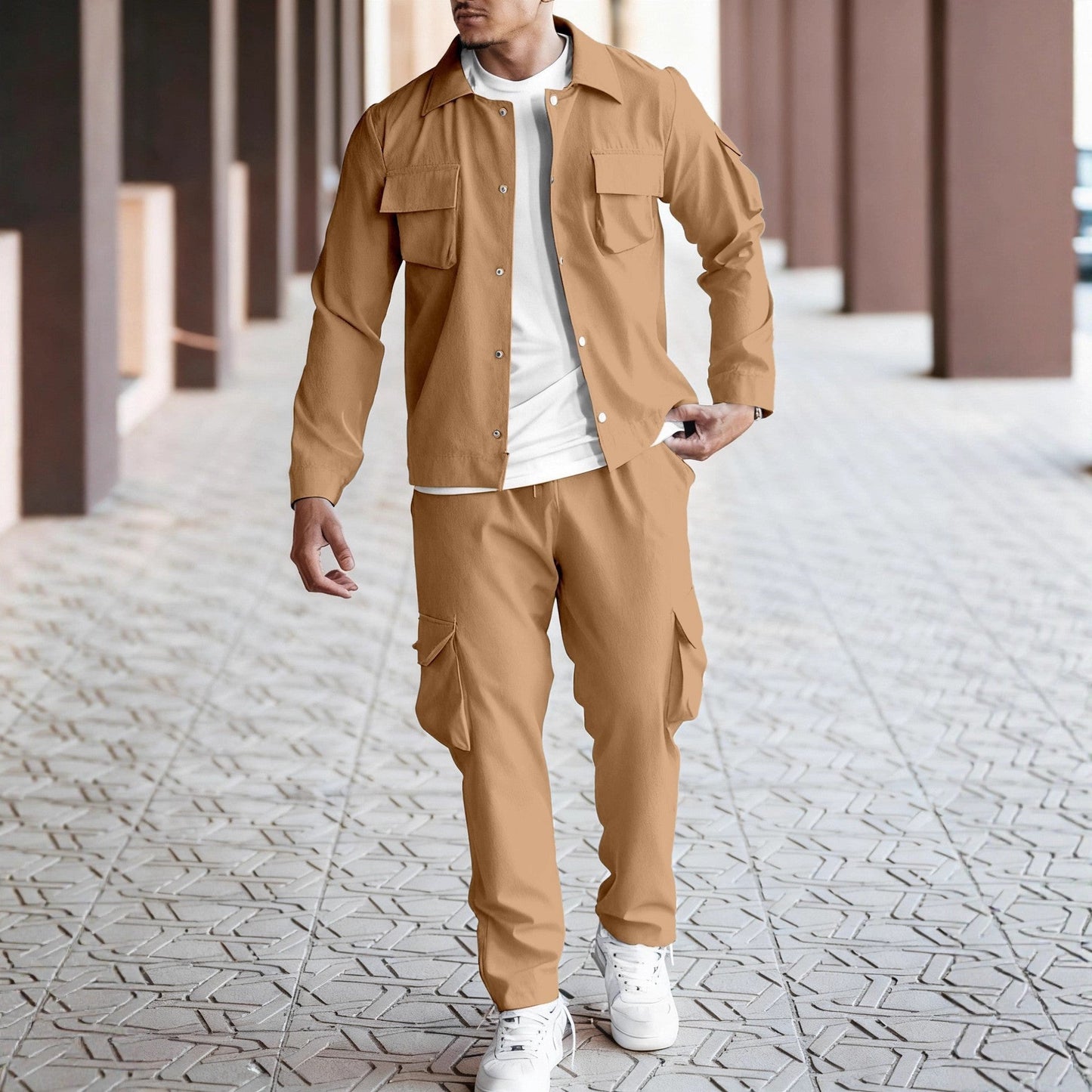 Herren Jogginganzug Cargo-Jacke Hose Set Sportlich Modern