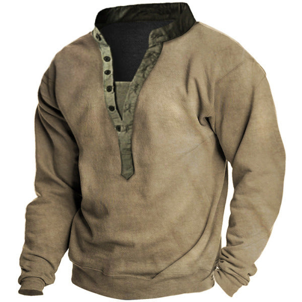 Herren Langarmshirt Elegantes Design Knopfverschluss Mit Brusttasche