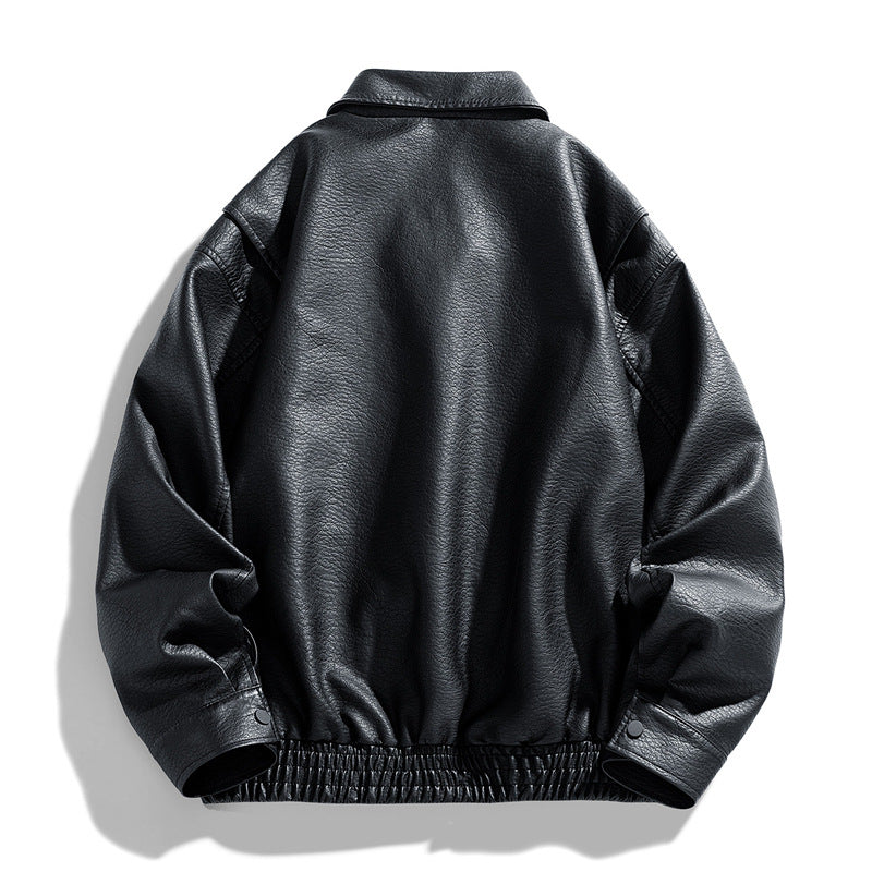 Lederjacke Herren Lässig Mit Taschen Elastisch Schwarz