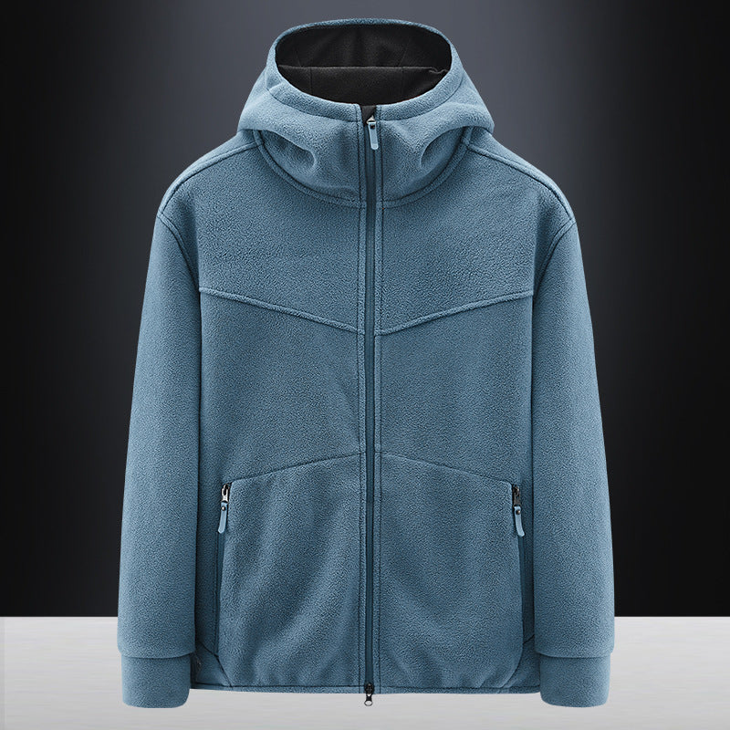 Herren Fleecejacke Warm mit Taschen und Verstellbare Kapuze