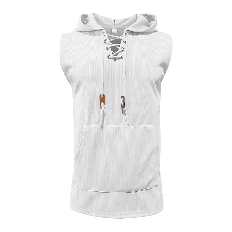 Herren Kapuzen-Shirt Ärmellos Schnürung Modern Sportlich