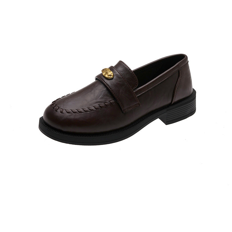 Damen Mokassins Elegante Schnalle Handgemacht Schwarz