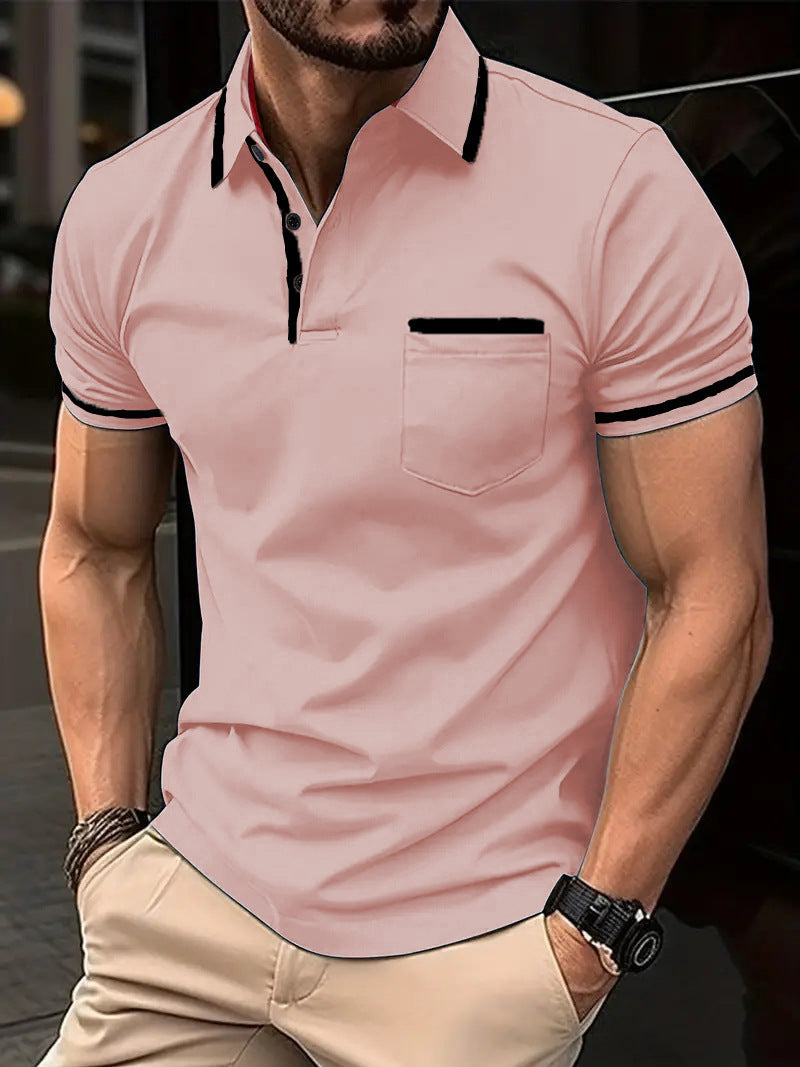Herren Poloshirt Modern Kontrastdetails Brusttasche
