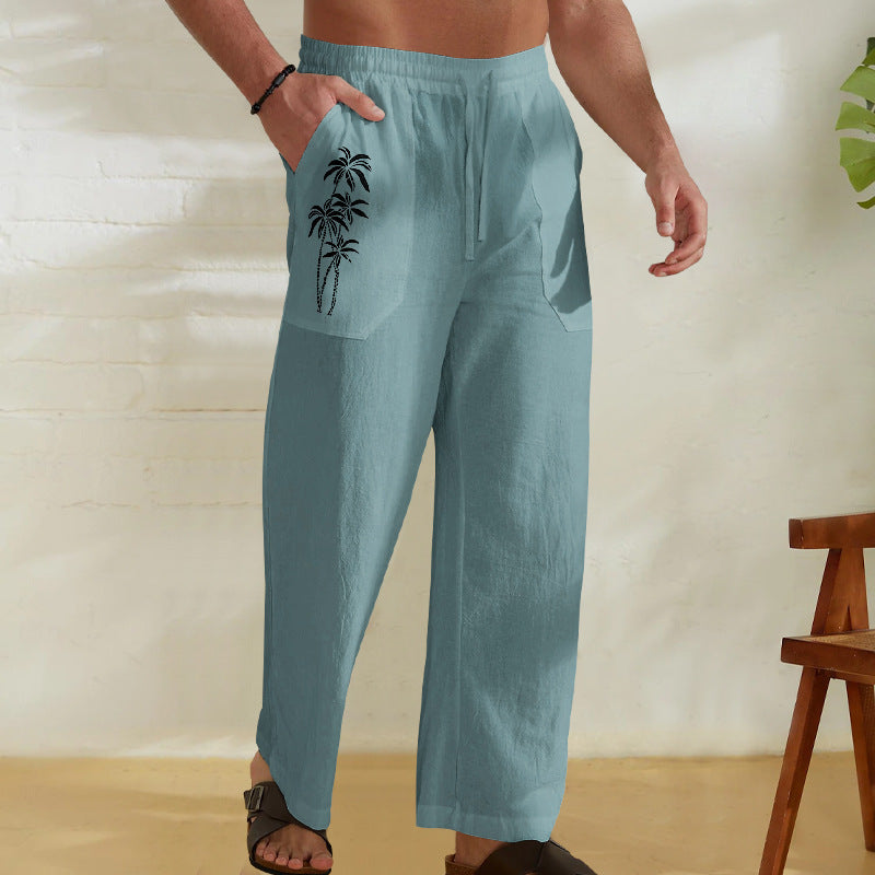 Herren Leinenhose Bequem Sommerlich mit Kordelzug