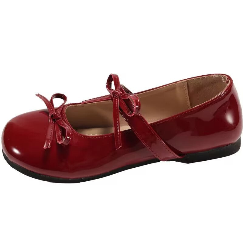 Damen Ballerinas Elegante Schleifen Lackleder Schwarz