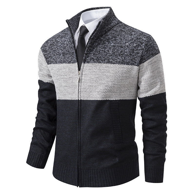 Herren Strickjacke Strukturiertes Farbblock Design Modern