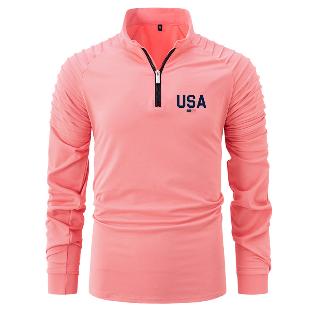 Herren Pullover Funktionsshirt Stehkragen Ripp Ärmel Sportlich
