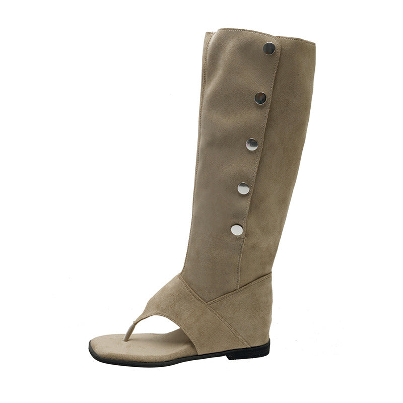 Damen Stiefel Offen modisch Riemendesign Elegante Knöpfe