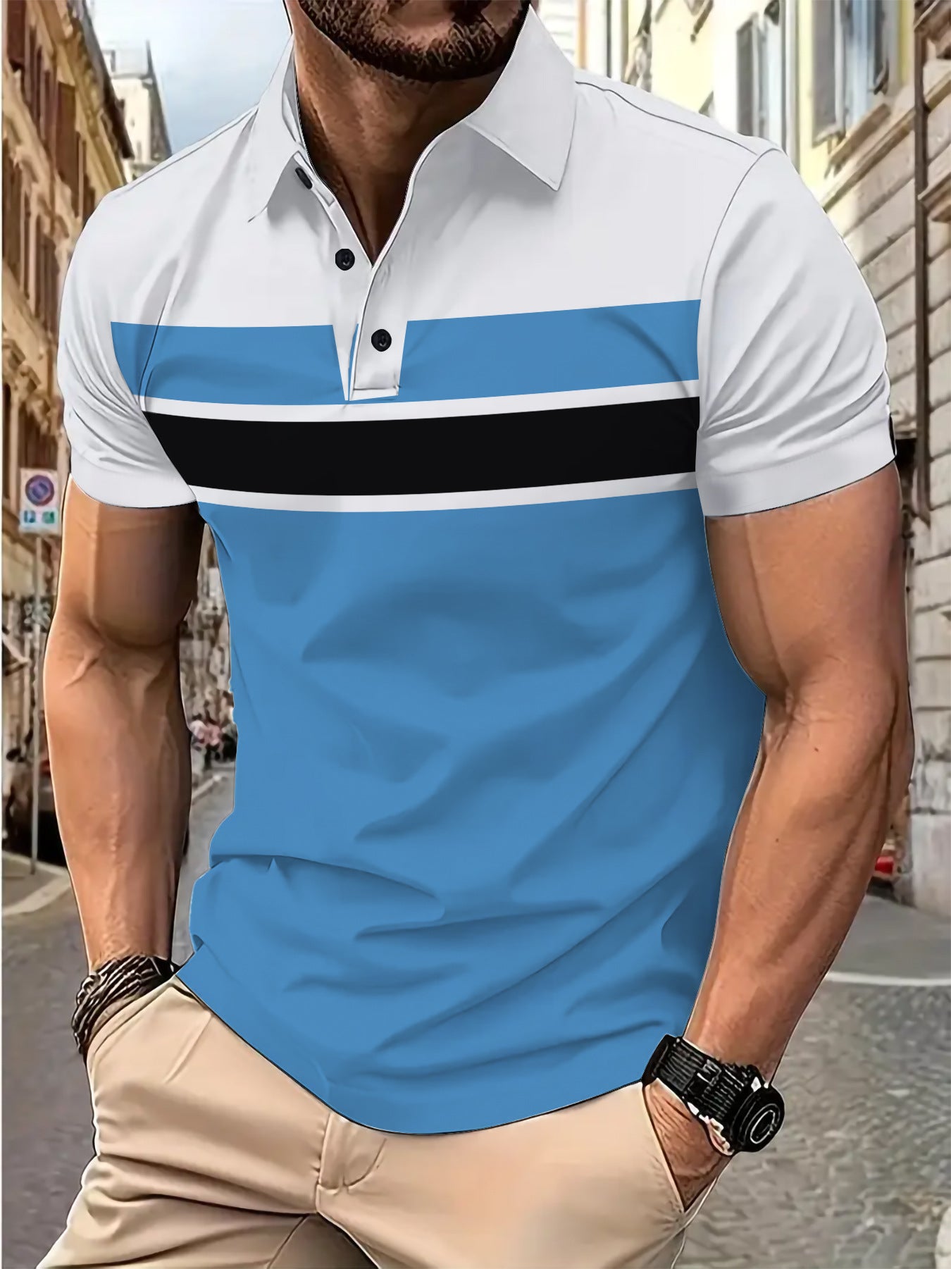 Herren Poloshirt Kurzarm Streifenmuster Modern