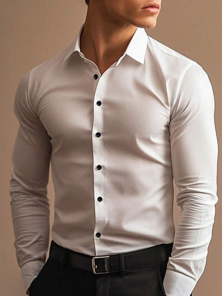 Herren Slim Fit Langarmhemd Elegant Modern
