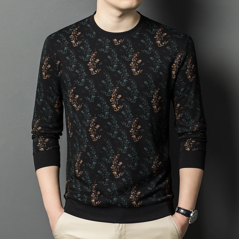 Herren Langarmshirt Floralmuster Hochwertig Elegant