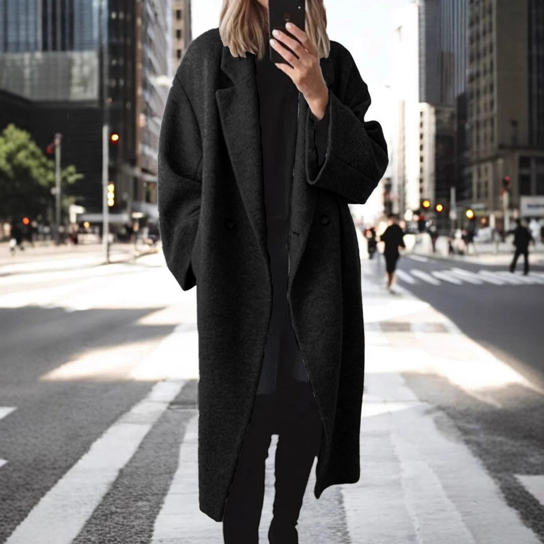 Damen Wollmantel Oversized Lang Warm