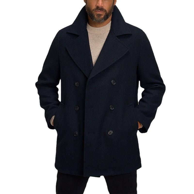 Herren Wollmantel Eleganter Wintermantel Doppelknopf