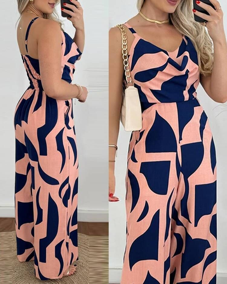 Eleganter Damen Jumpsuit Blumenmuster Fließend Modern