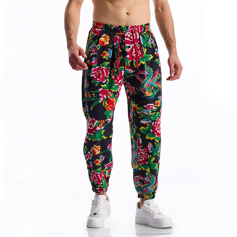 Herren Haremshose Bunt Blumenmuster Gummizug Elegant