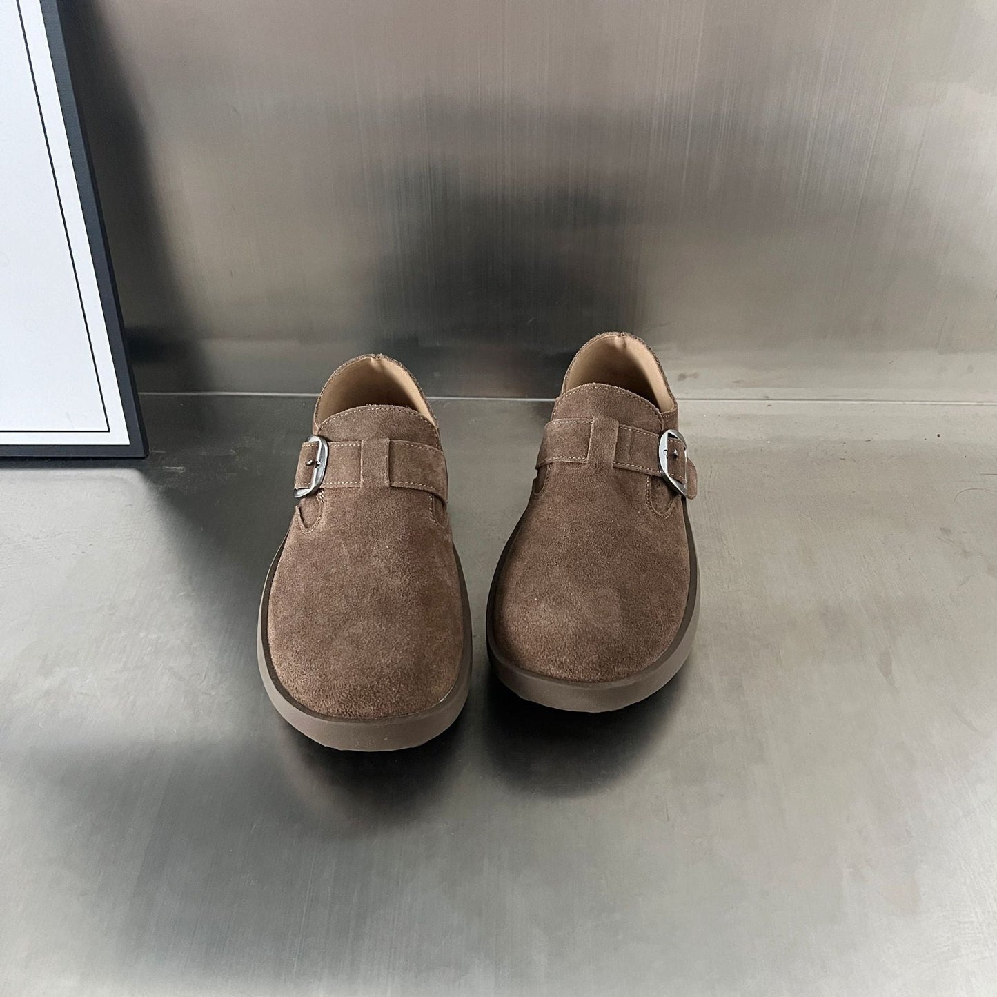Damen Clogs Wildleder Bequem Schnallenverschluss