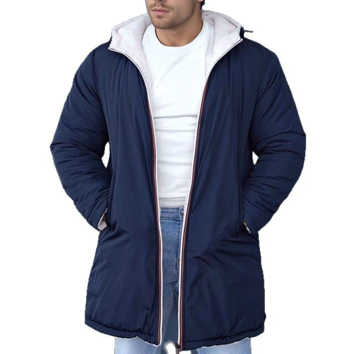 Herren Steppmantel Wendbar Kapuze Taschen Wintermantel Schwarz