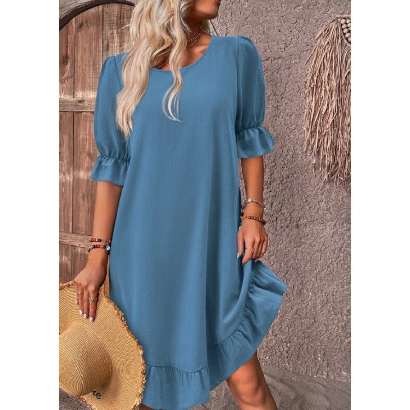 BerlinGlamour lockeres Kleid mit Swing-Ärmeln und Rundhalsausschnitt