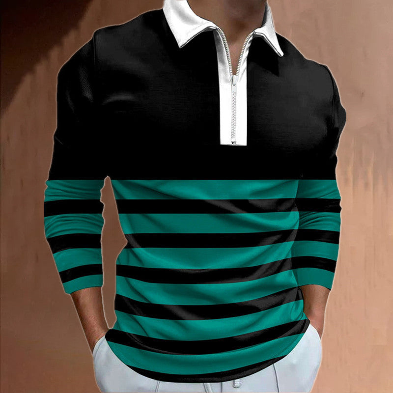 Herren Polo Langarm Sportlich Streifen Detail Hochwertig