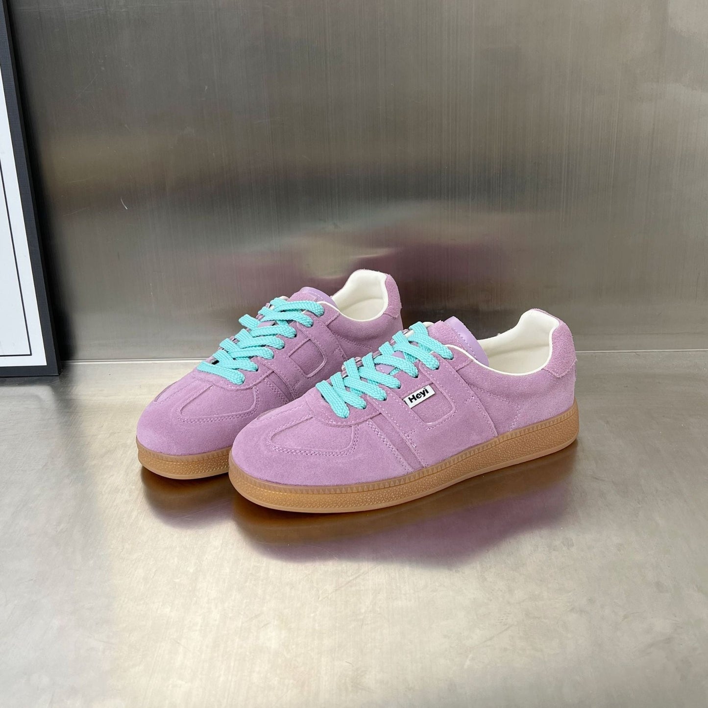 Damen Sneaker Sportlich Weich Wildleder Schnürsenkel