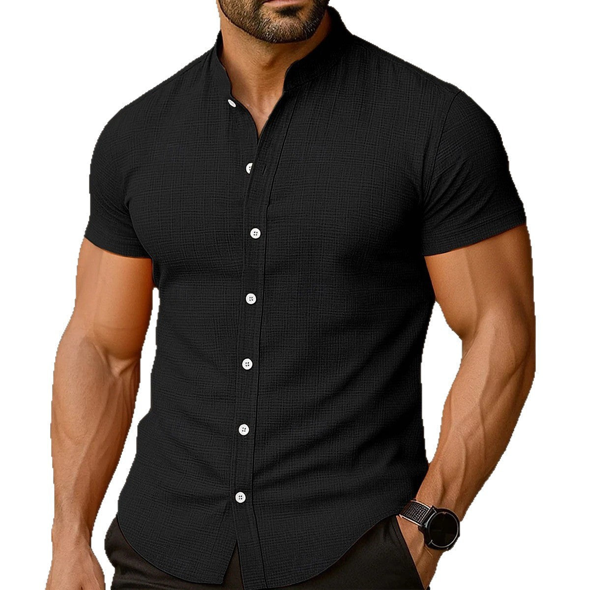 Herren Kurzarmhemd Elegantes Strukturiertes Design Modern