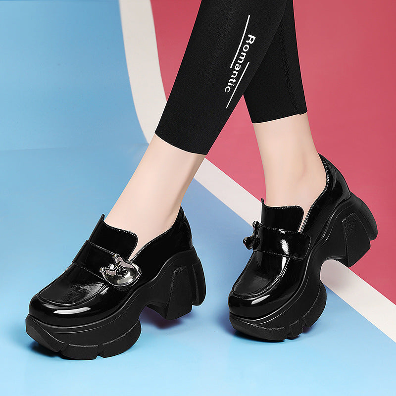 Damen Plateau Schuhe Hoch mit Schnalle Modern