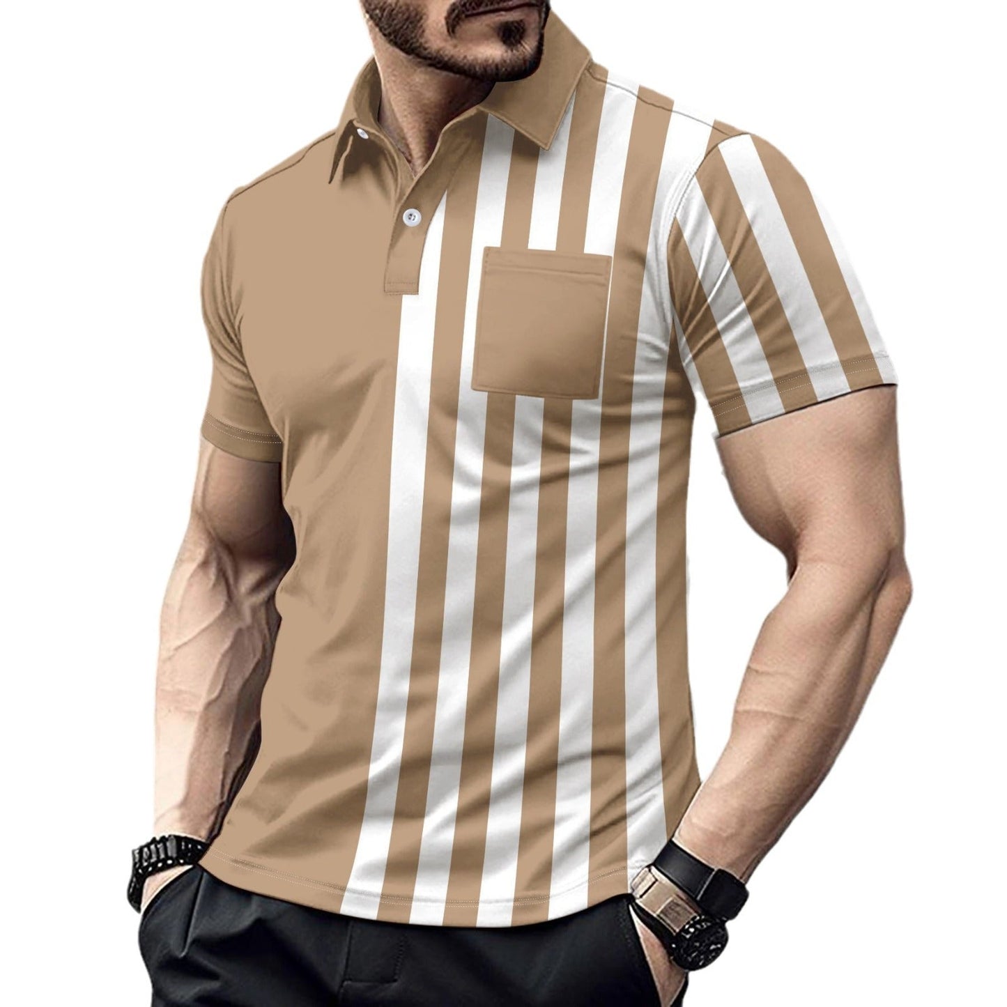 Herren Poloshirt Kurzarm Strukturiert mit Brusttasche Modern