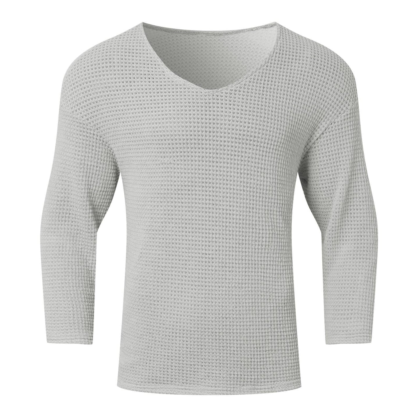 Herren Langarmshirt Waffelstruktur V-Ausschnitt Modern