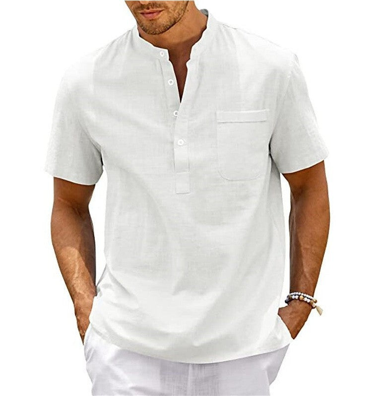 Herren Hemd Kurzarm Modern Henley Kragen mit Brusttasche