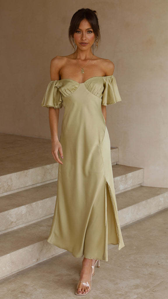 Damen Maxikleid Rüschendetails Schlitz Sommerkleid