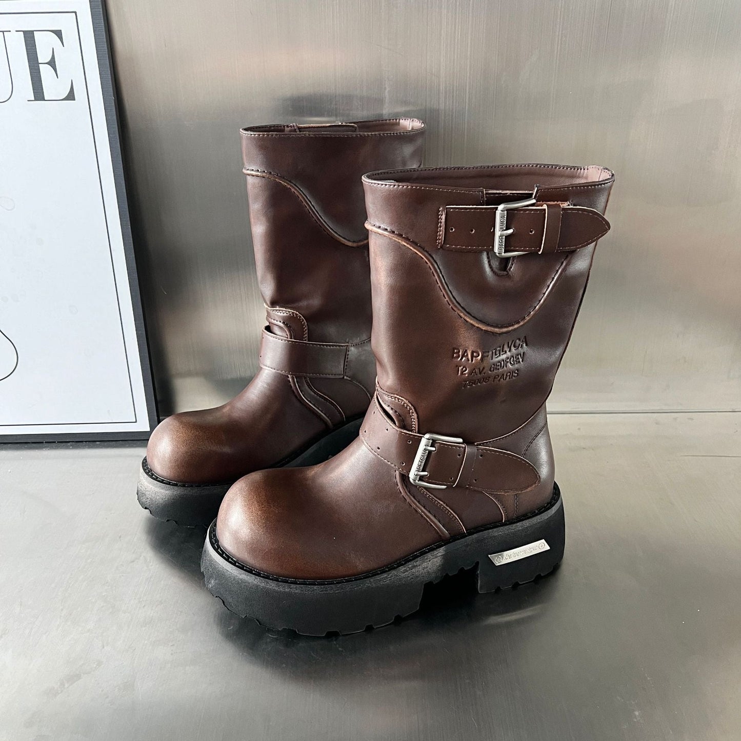 Damen Stiefel Robust Modisch mit Hoher Sohle Schuhe