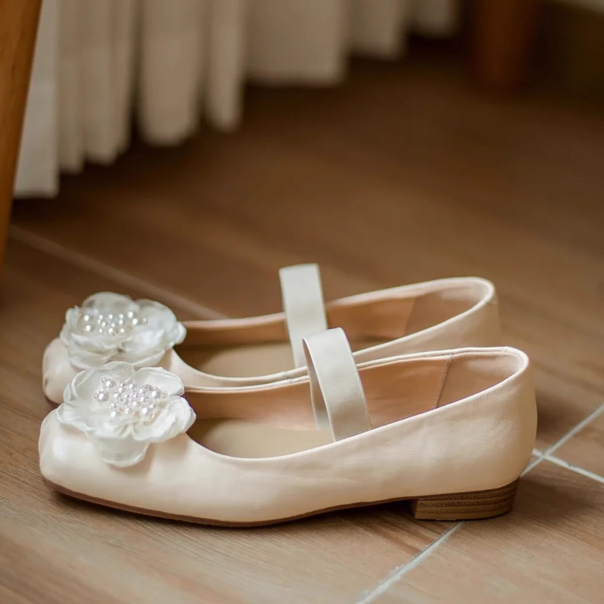 Damen Ballerinas Blumen Applikation Elastisch