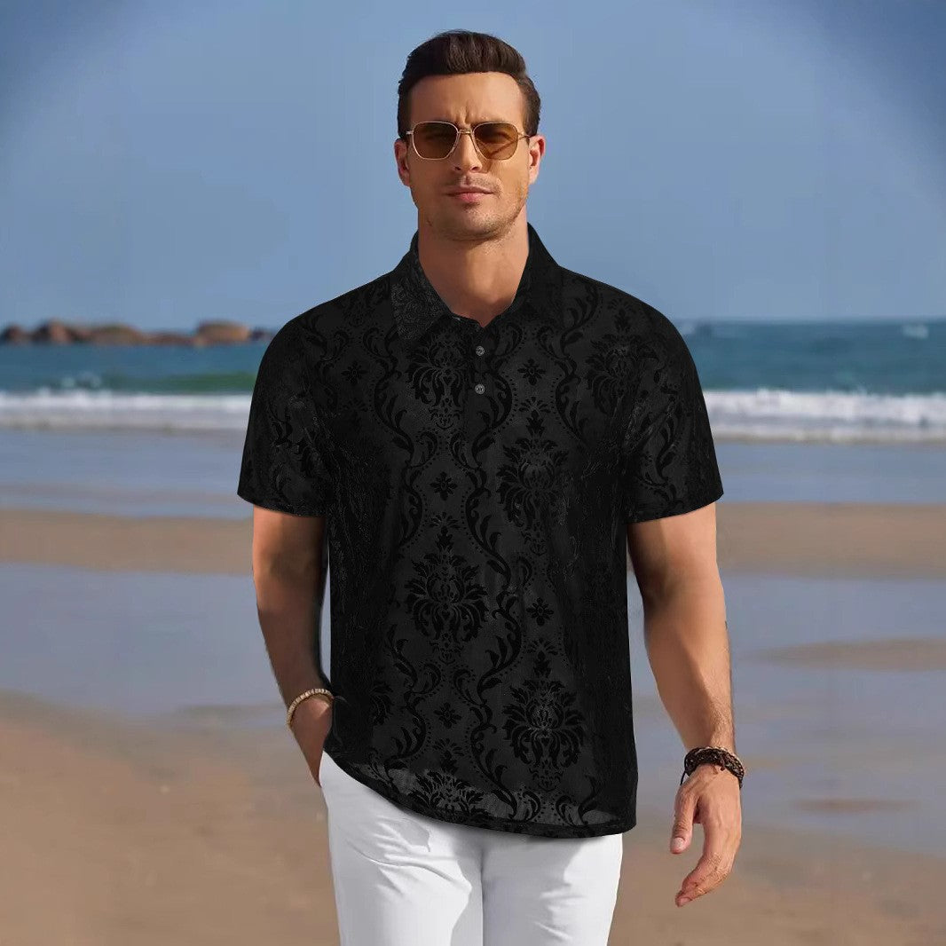 Herren Polohemd Elegantes Damastmuster Modern