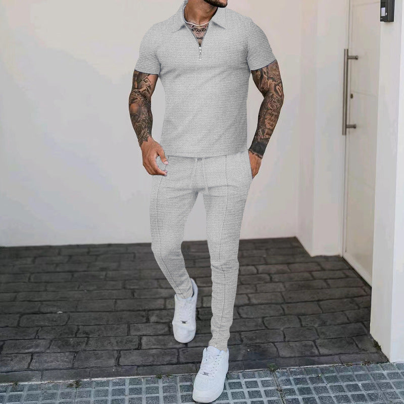 Herren Sportset Kurzarm Polo Jogginghose Bequem Modern