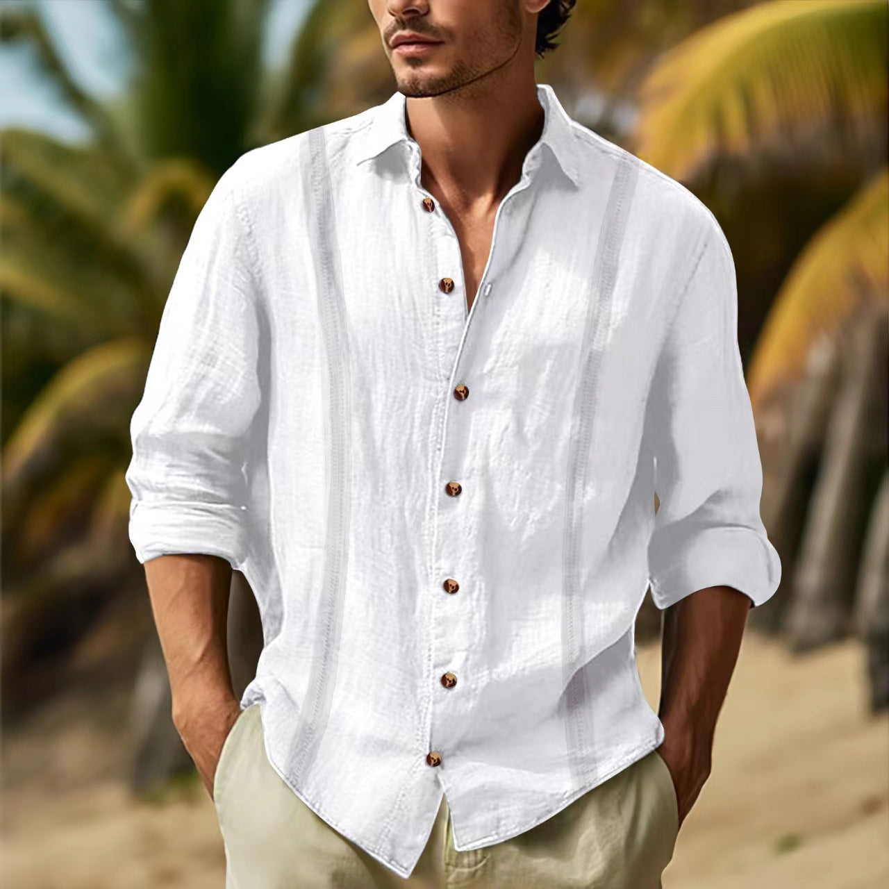 Leinenhemd Herren Modern Lässig Sommer