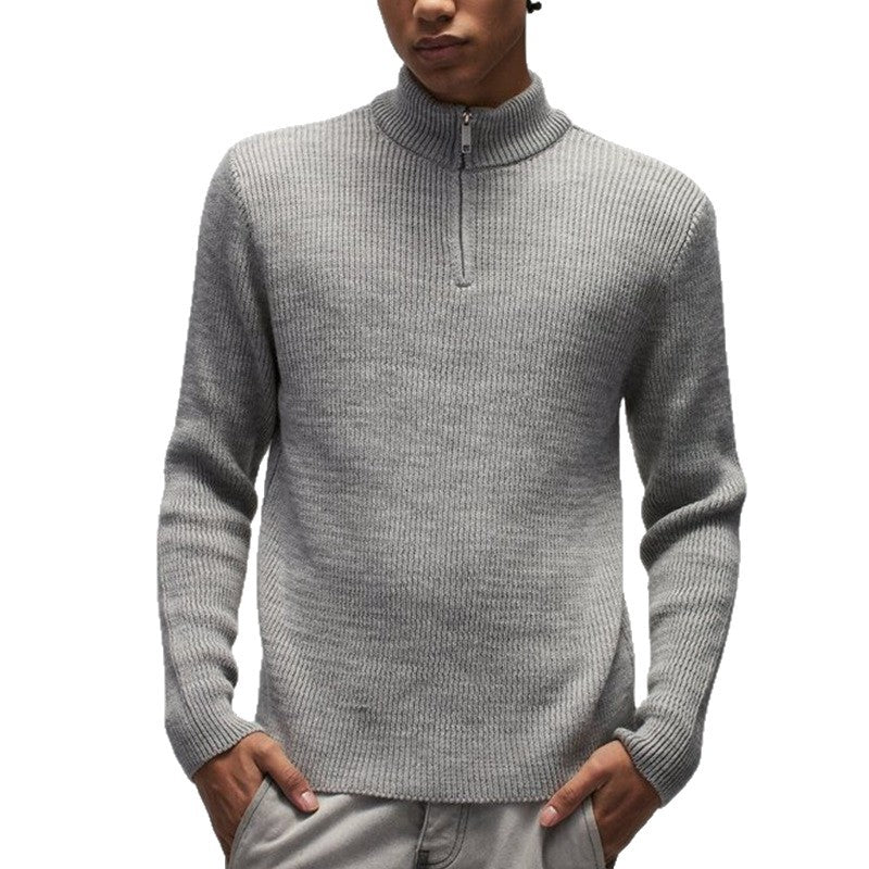 Herren Strickpullover Modern Hochkragen Kurzreißverschluss