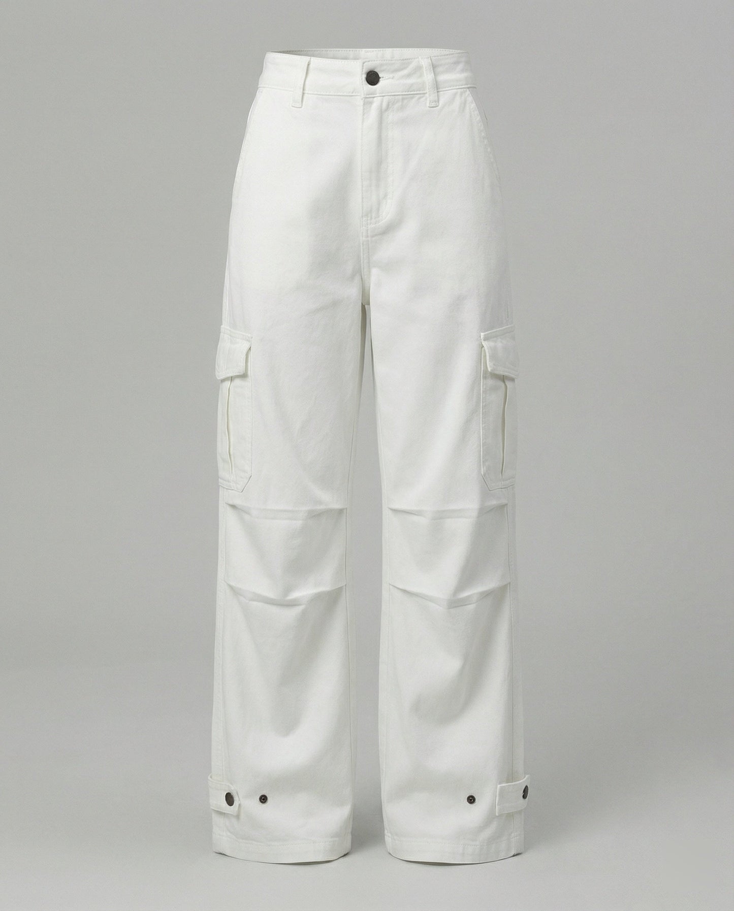 Damen Cargo-Hose Weite Bein mit Klappentaschen Elastischer Bund
