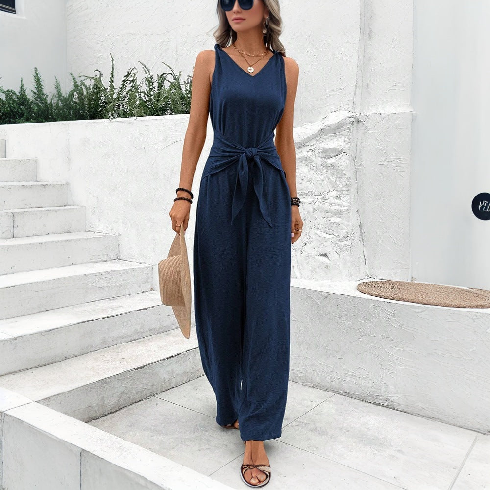 Damen Jumpsuit Elegant Jersey Weite Beine Seitentaschen