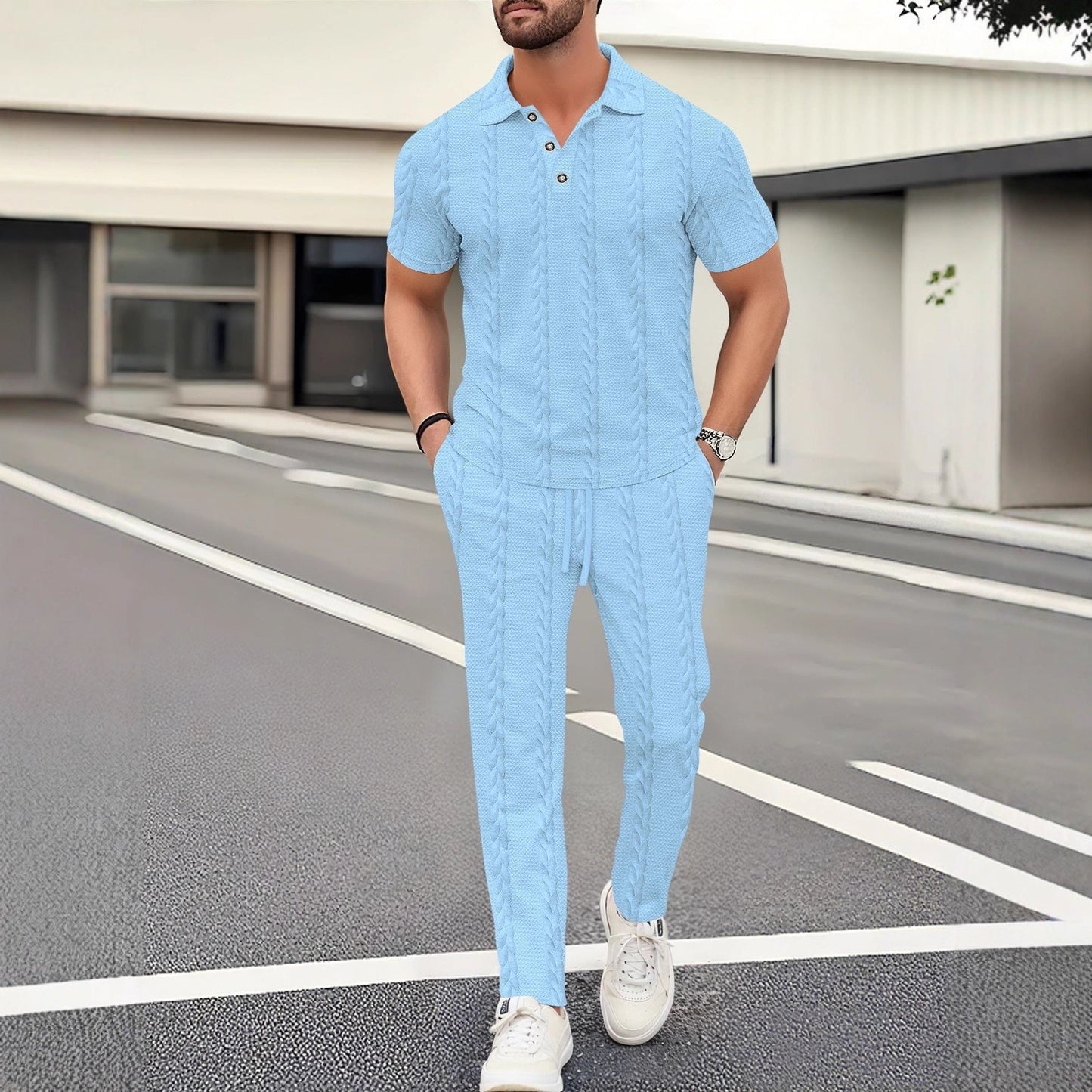 Herren Polo Jogger Set Modern Strukturiert