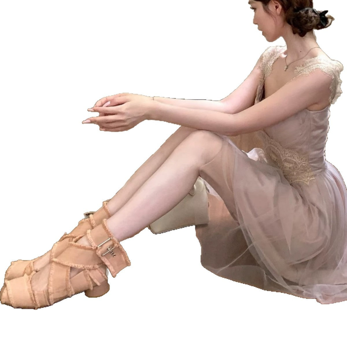 Damen Sandalen Riemchen mit Fransen Komfort Blockabsatz Modern