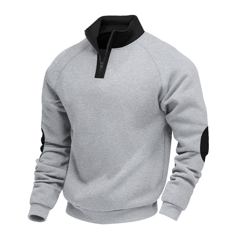 Herren Sweatshirt Mit Reißverschluss Kontrast Ärmel Schwarz