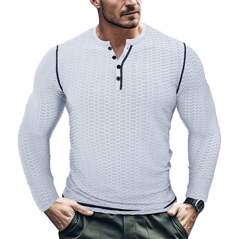 Herren Langarmshirt Strukturiert Kontrastnähte Trendig