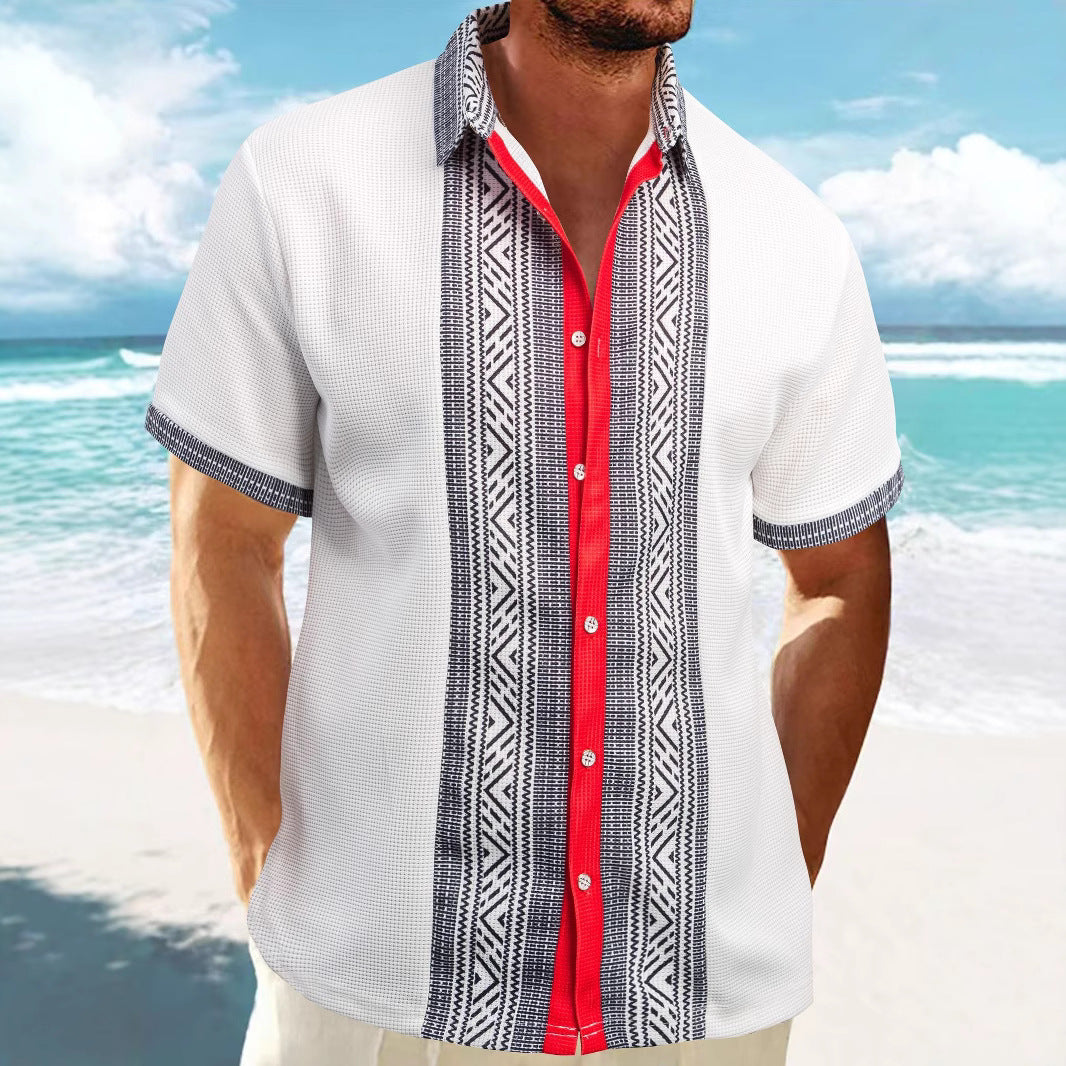 Männer Kurzarm Hemd Ethno Muster Trendy