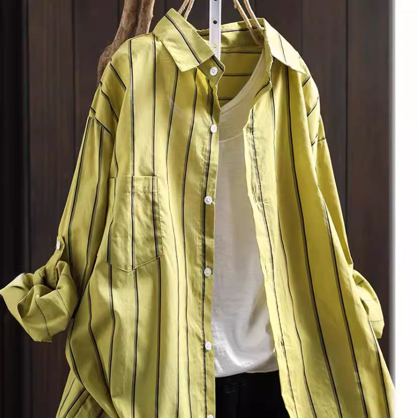 Damen Bluse Langarm Oversized Streifenlook