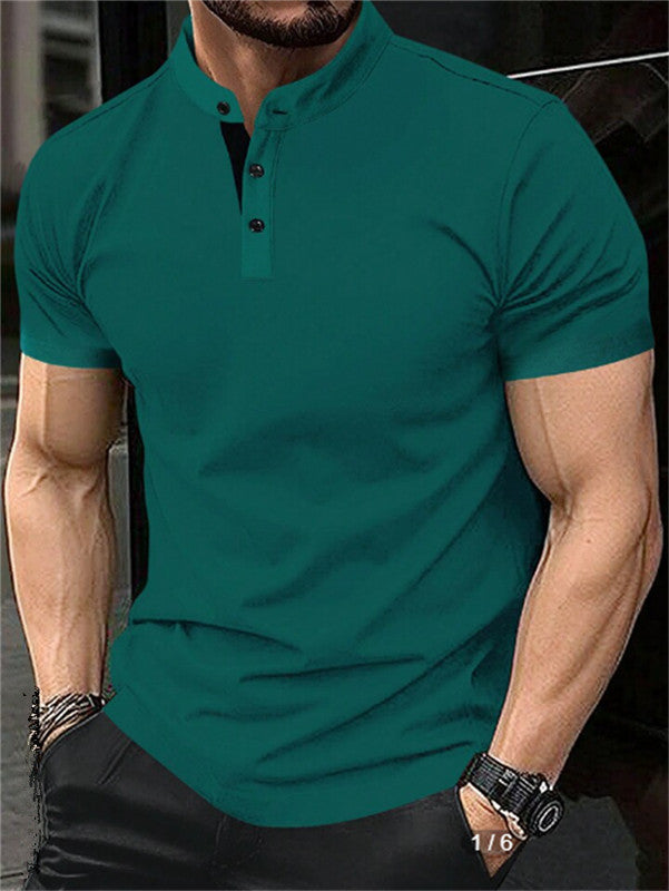 Herren Polohemd Kurzarm Elegantes Stehkragen