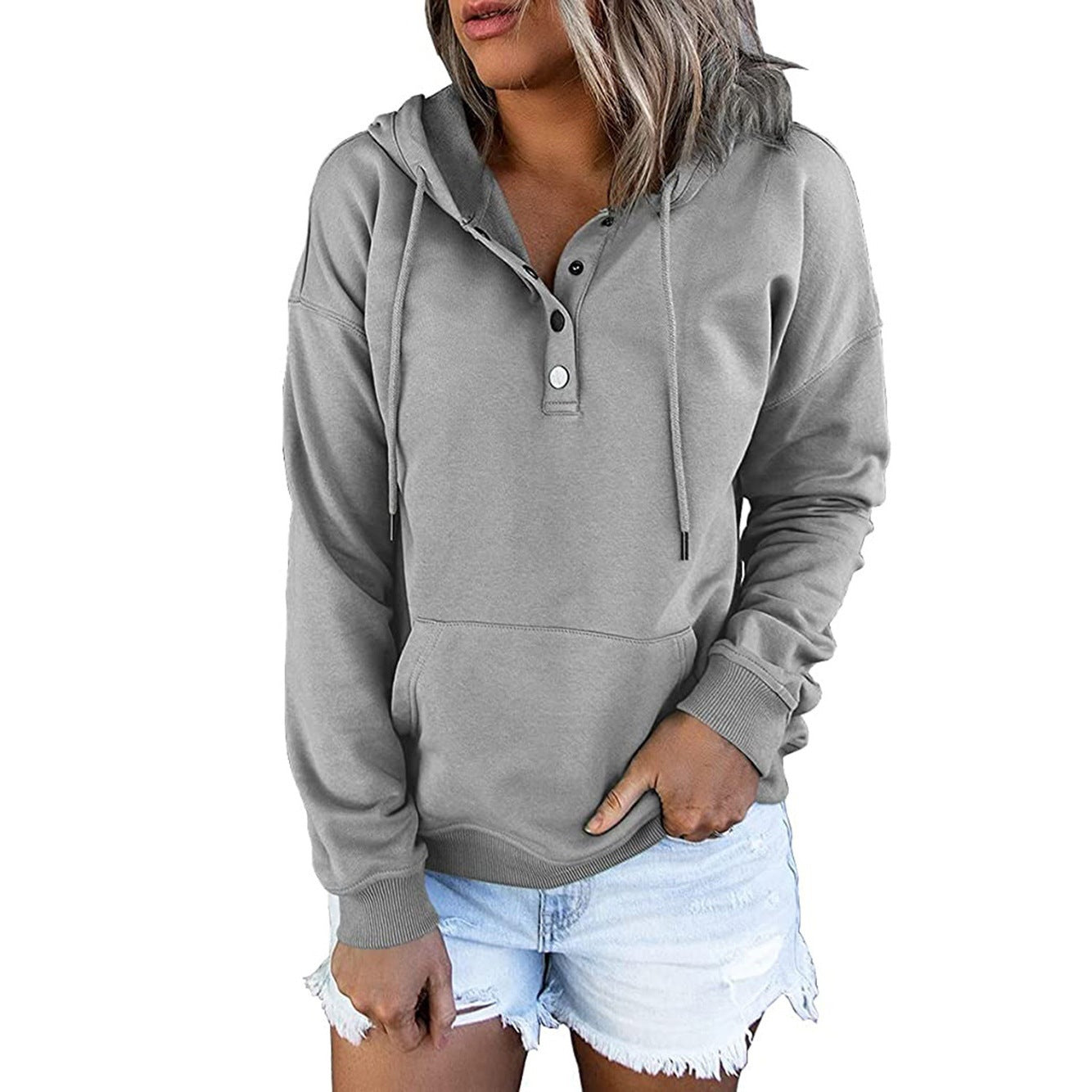 Damen Hoodie Lässig Oversized mit Knöpfen Modern