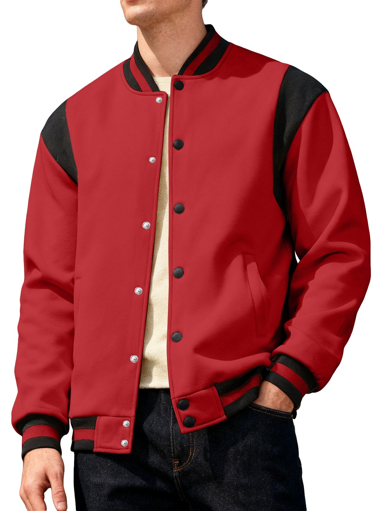 Herren Collegejacke Lässig Mit Druckknöpfen Elastisch